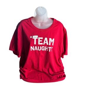 PJ Place Team Naughty T Shirt Womens L Red Christmas Holiday Graphic Tee